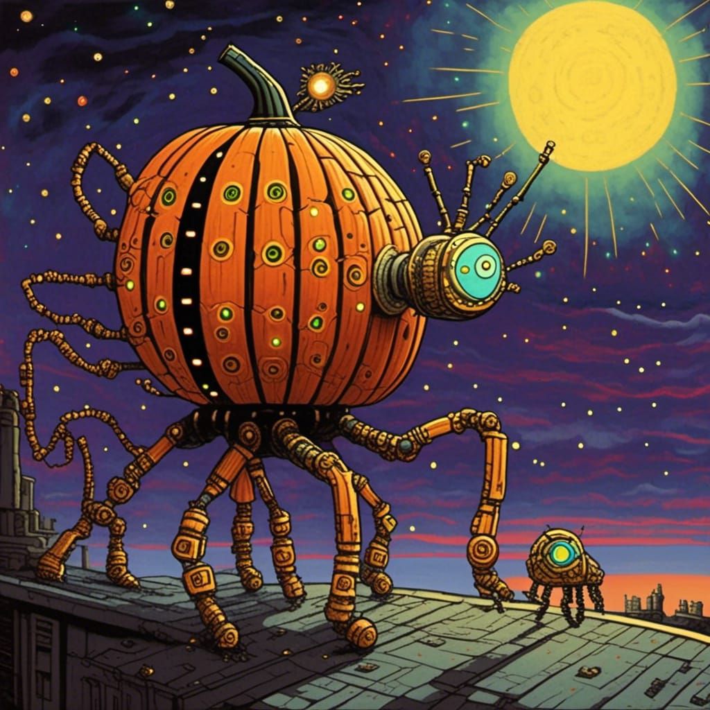 Steampunk Pumpkin Droid Lights in Space Station