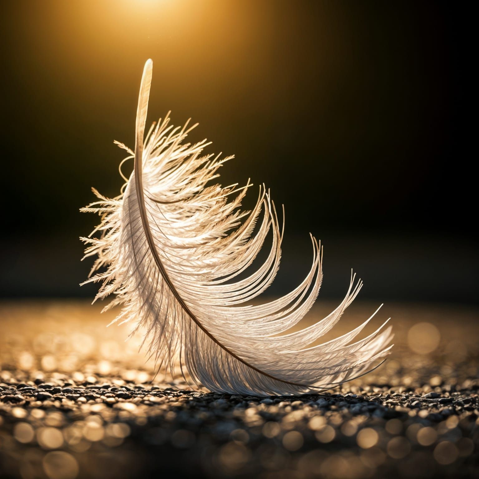 Soft White Feather Lands on Ground in Detailed Photorealisti...