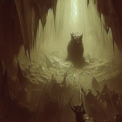 Horror Lair of Obese Wolf God in Doré Style