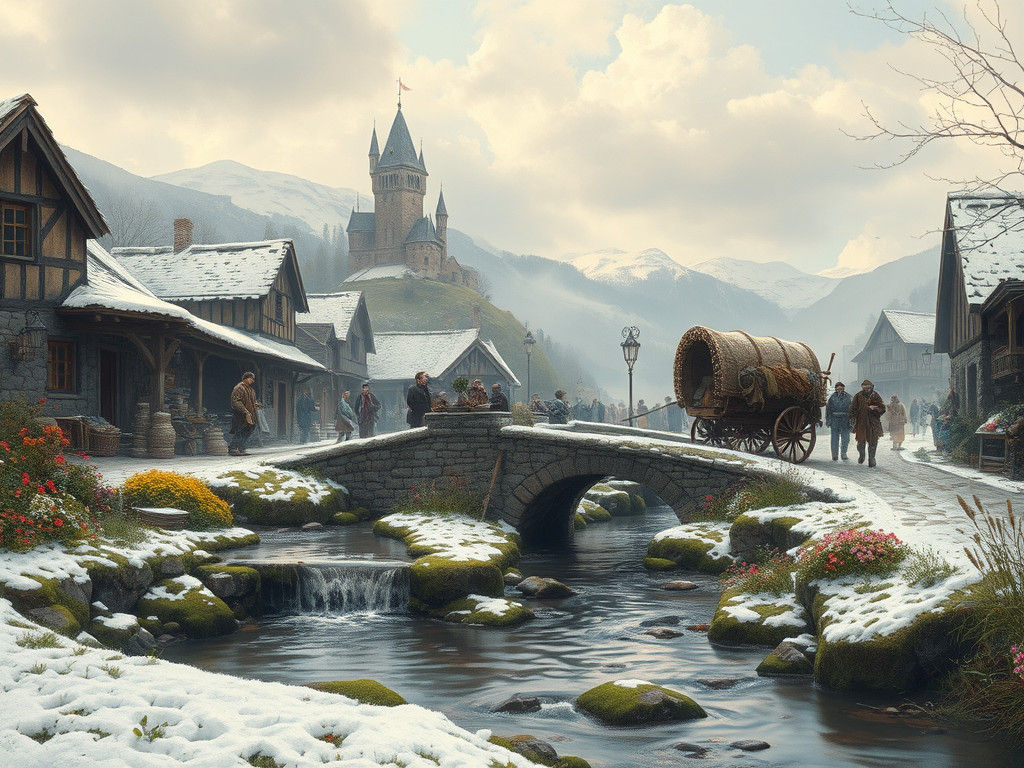 Medieval Marketplace in Pastel Oil Painting Style