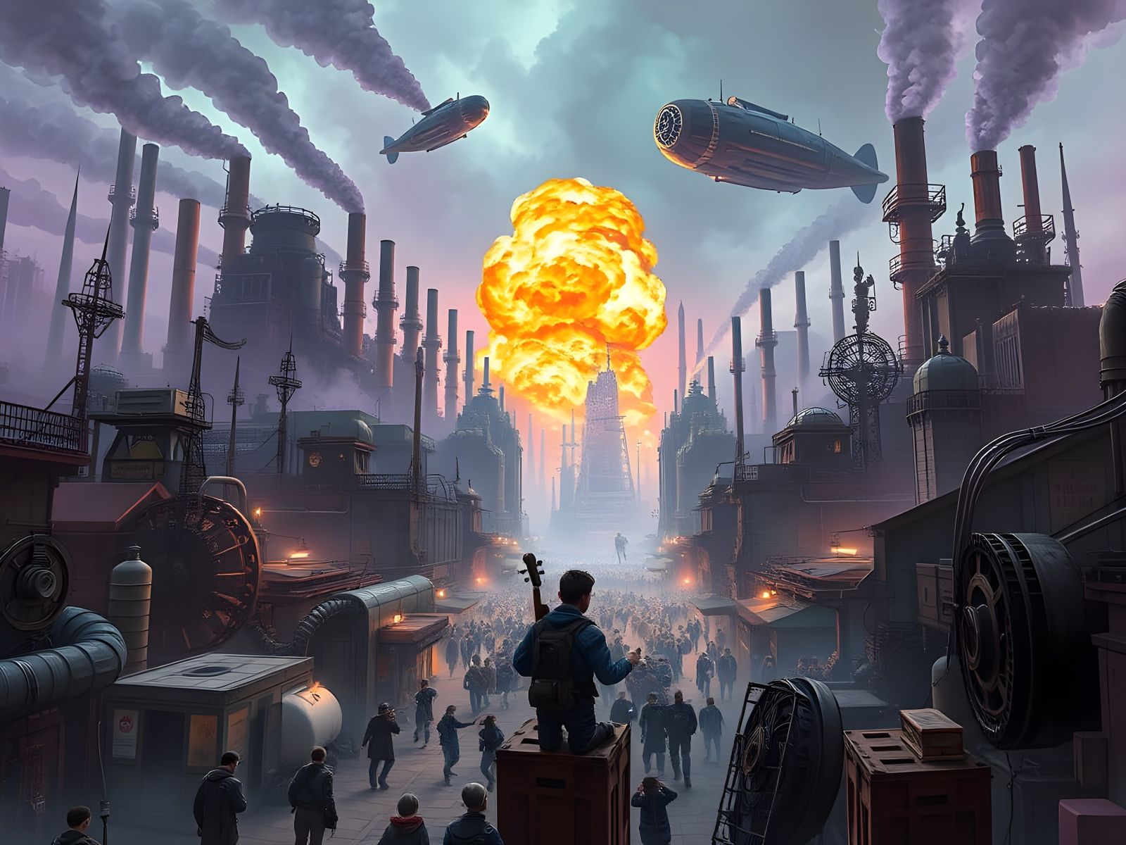 Dieselpunk Metropolis in a World of Industrial Decay