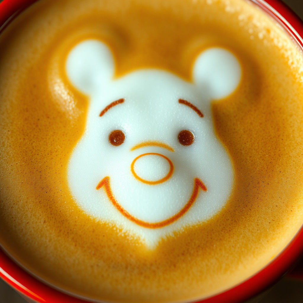 Winnie the Pooh Latte Art in Red Mug