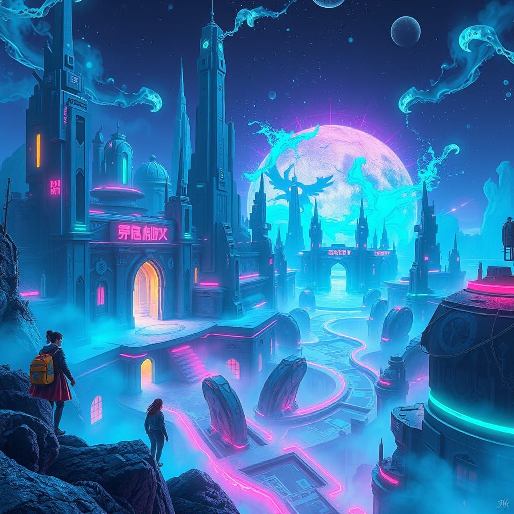 Surreal Futuristic Dreamscape in Vibrant Electric Blues and ...