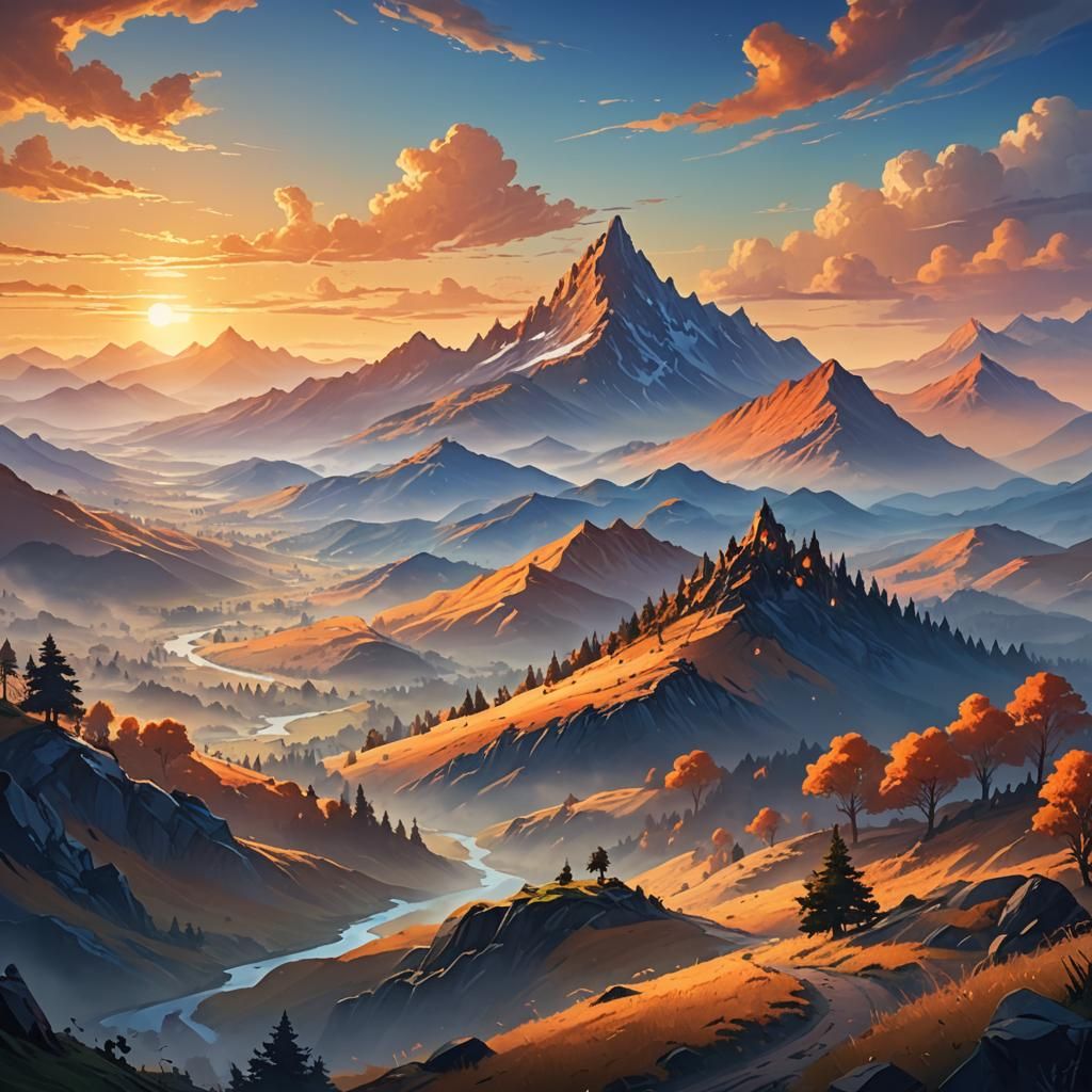 Fantasy Mountain Sunset Unveiled in Magical Book