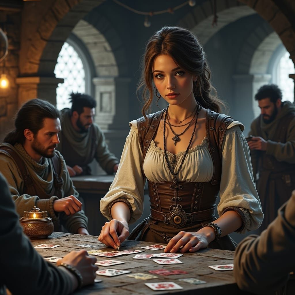 Medieval Gambling Hall Scene with Fantasy Concept Art Style