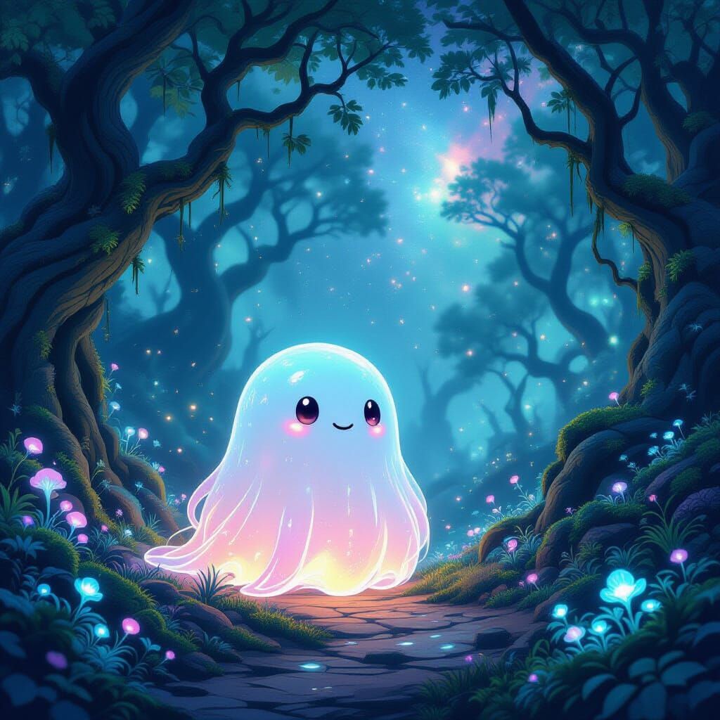 Bioluminescent Forest Slime in Ethereal Concept Art Style