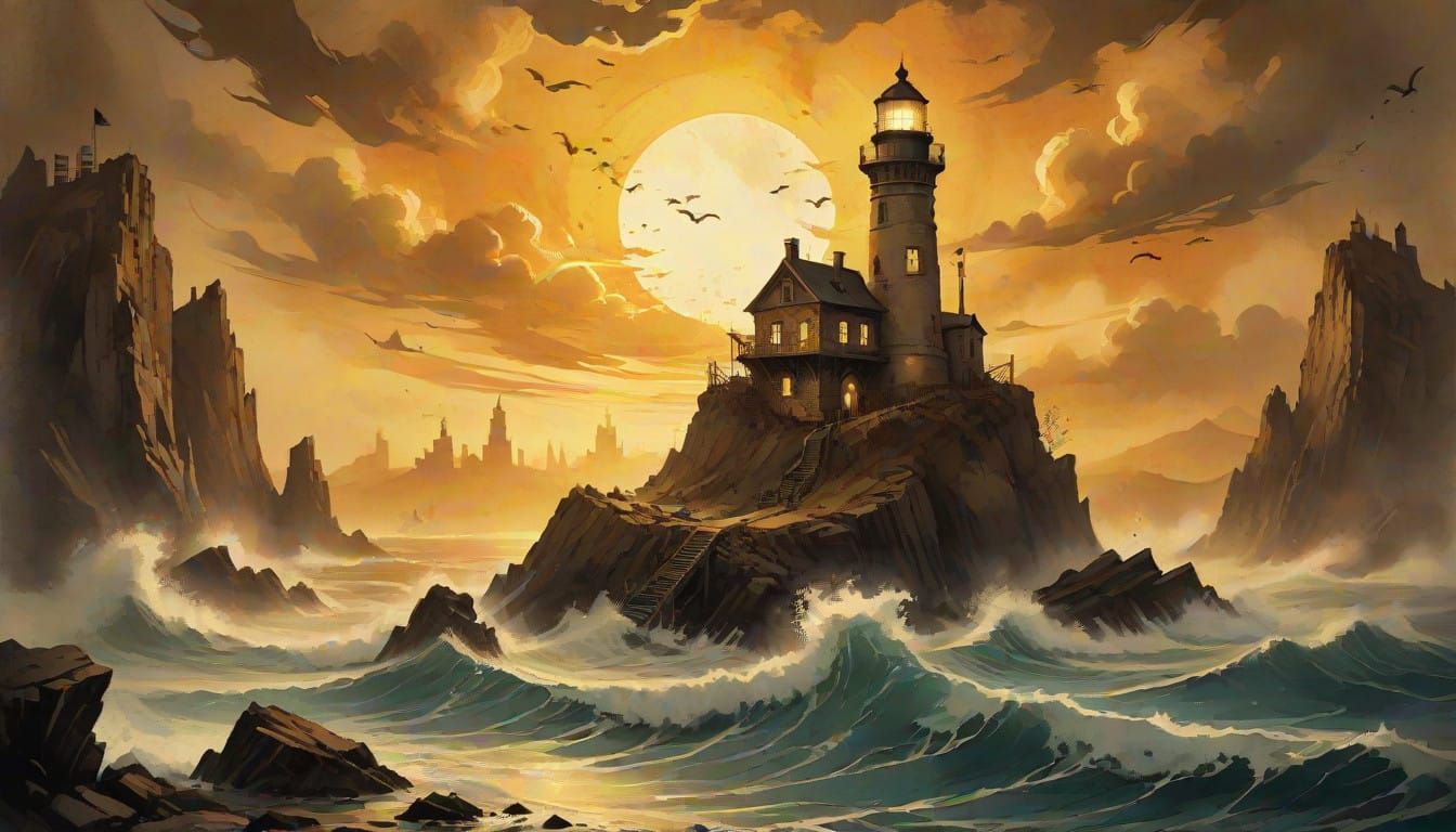 Dramatic Steampunk Lighthouse Silhouette