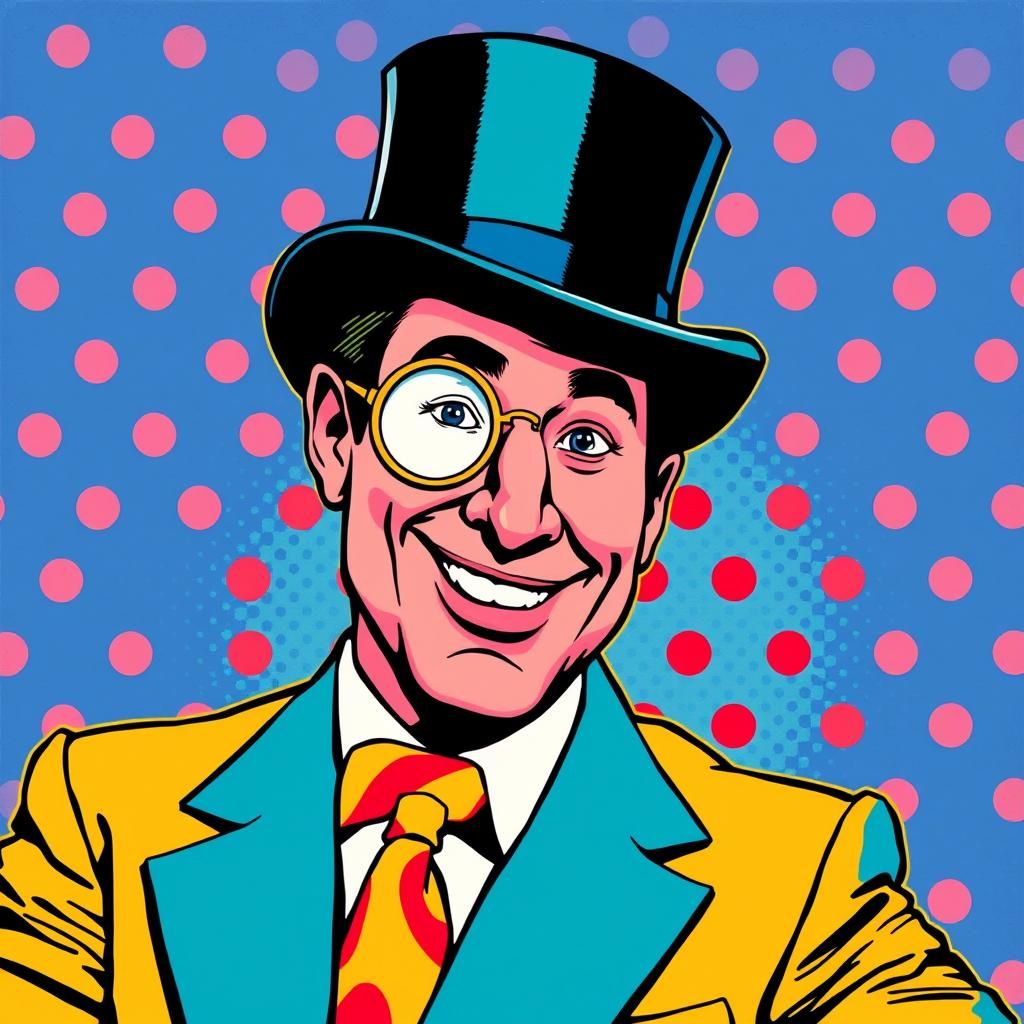Pop Art Man Tipping Hat in Lichtenstein Style