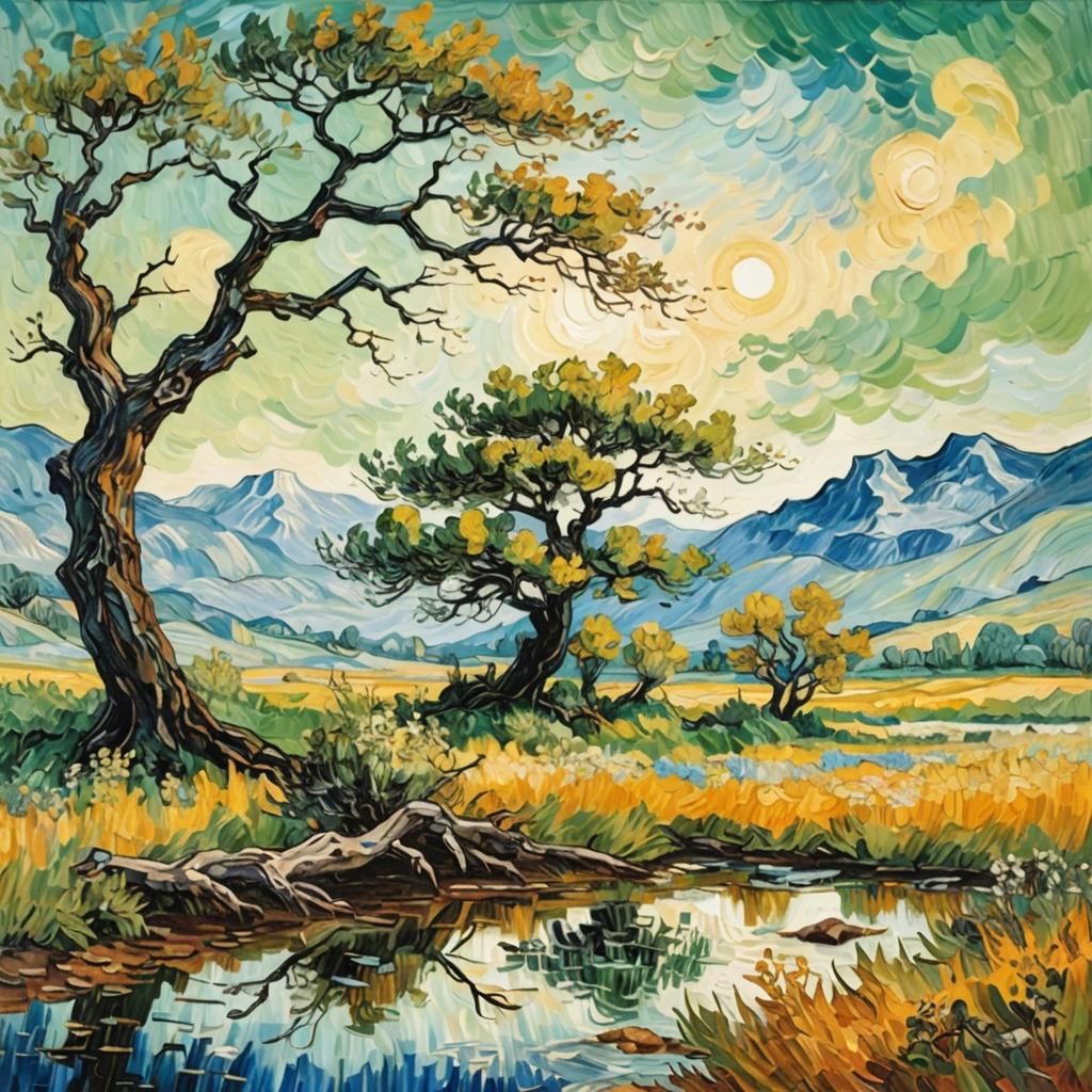Impressionist Wilderness Landscape in Van Gogh Style
