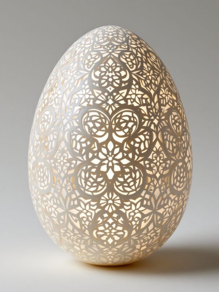 Surreal Easter Egg with Intricate Patterns and Celestial Cal...
