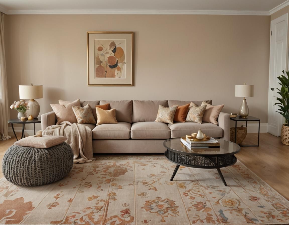 English Country Interior Design with Taupe Couch