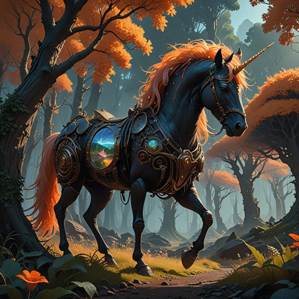 Majestic Ant-Unicorn in Ethereal Forest Matte Painting