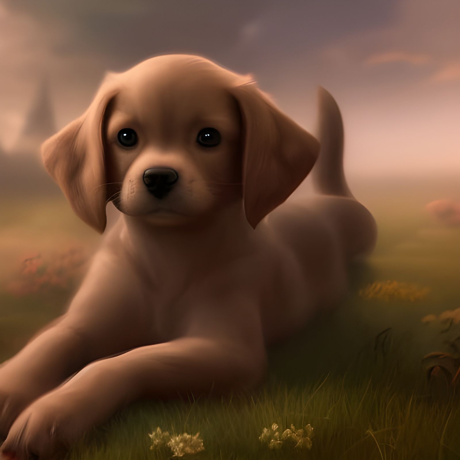 Cute Puppy Dog in Detailed Matte Painting