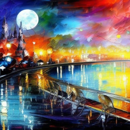 Halloween Moon Oil Painting in Rainy Scenery