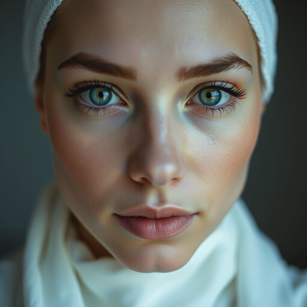 Woman with Turquoise Eyes in a Cinematic, 8K Aesthetic