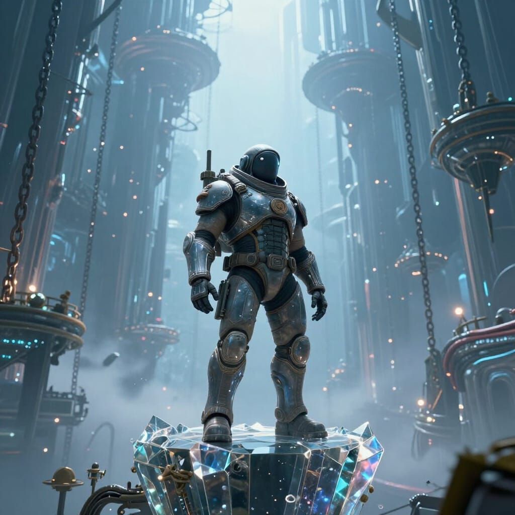 Steaming Exo-Suit Worker on Crystal Ledge, Cthonia Prime