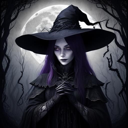 Eerie Dark Fantasy Witch Emblem in Moonlight