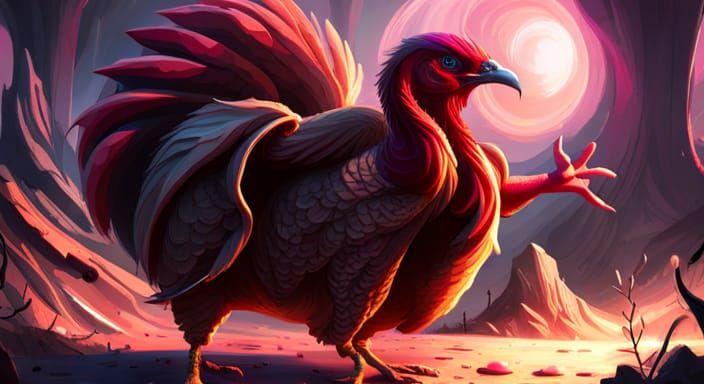 Sinister Pink Turkey in Dark Fantasy Style
