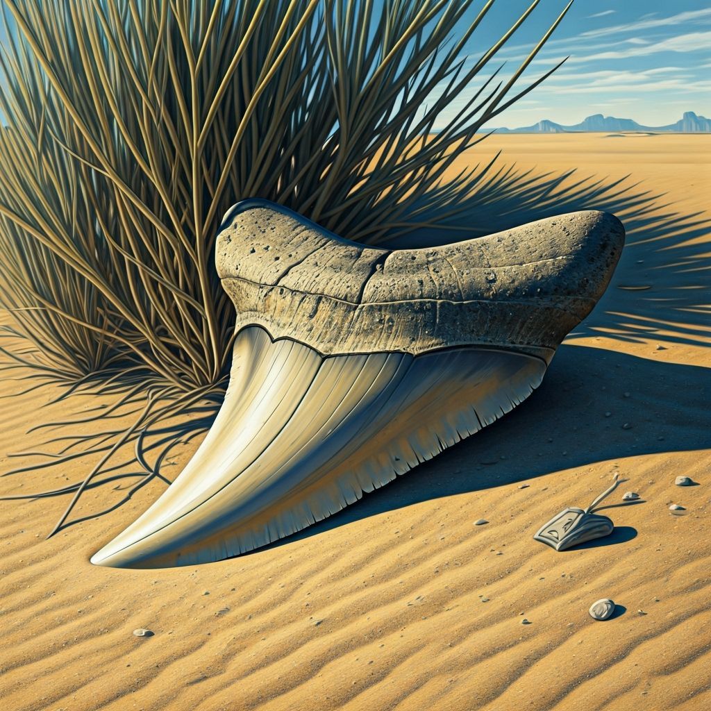 Fossilized Shark Tooth in Western Landscape: Pencil Drawing
