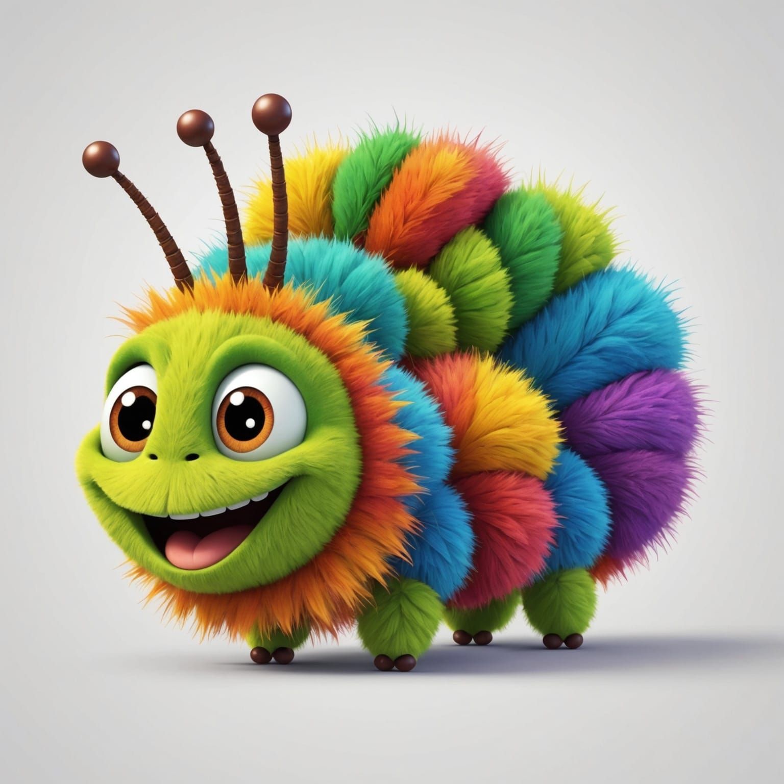 Happy Multicolored Caterpillar Cartoon in Pixar Style