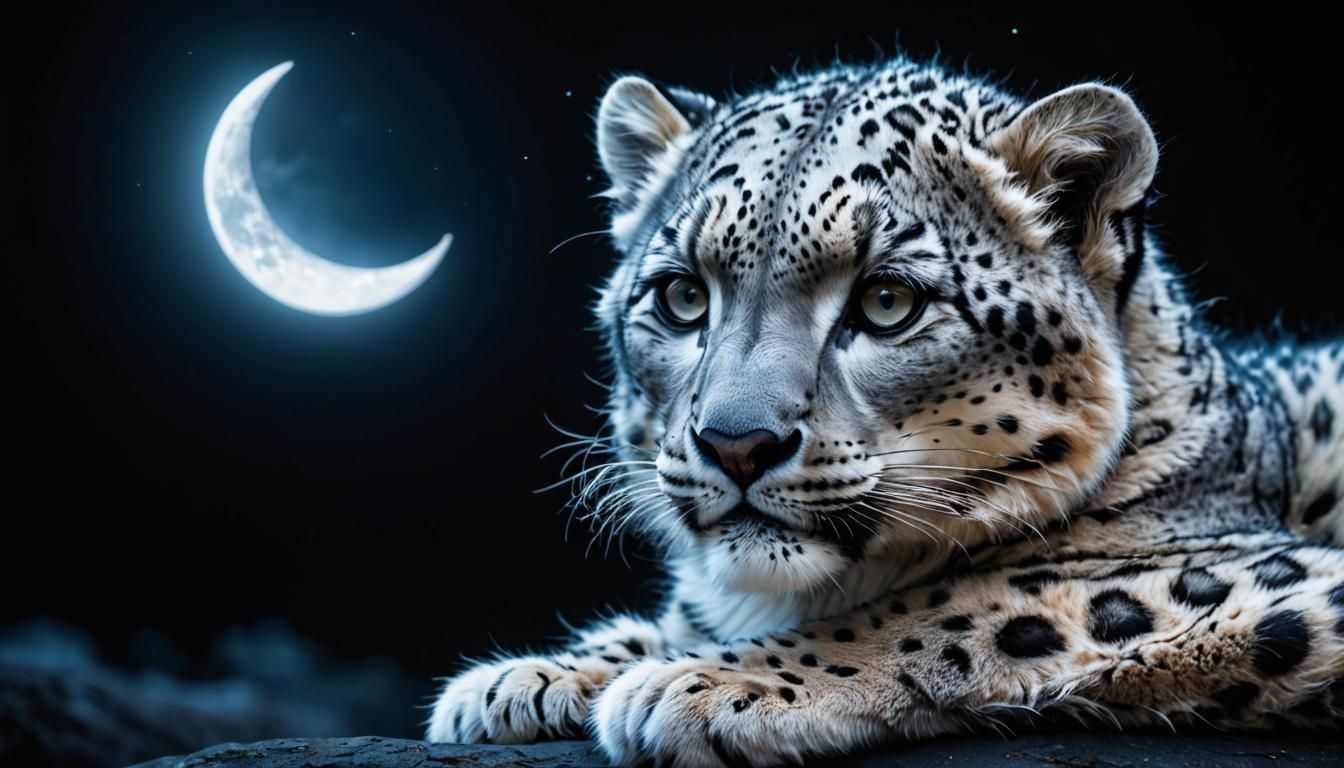 Newborn Snow Leopard on the Moon, Digital Art