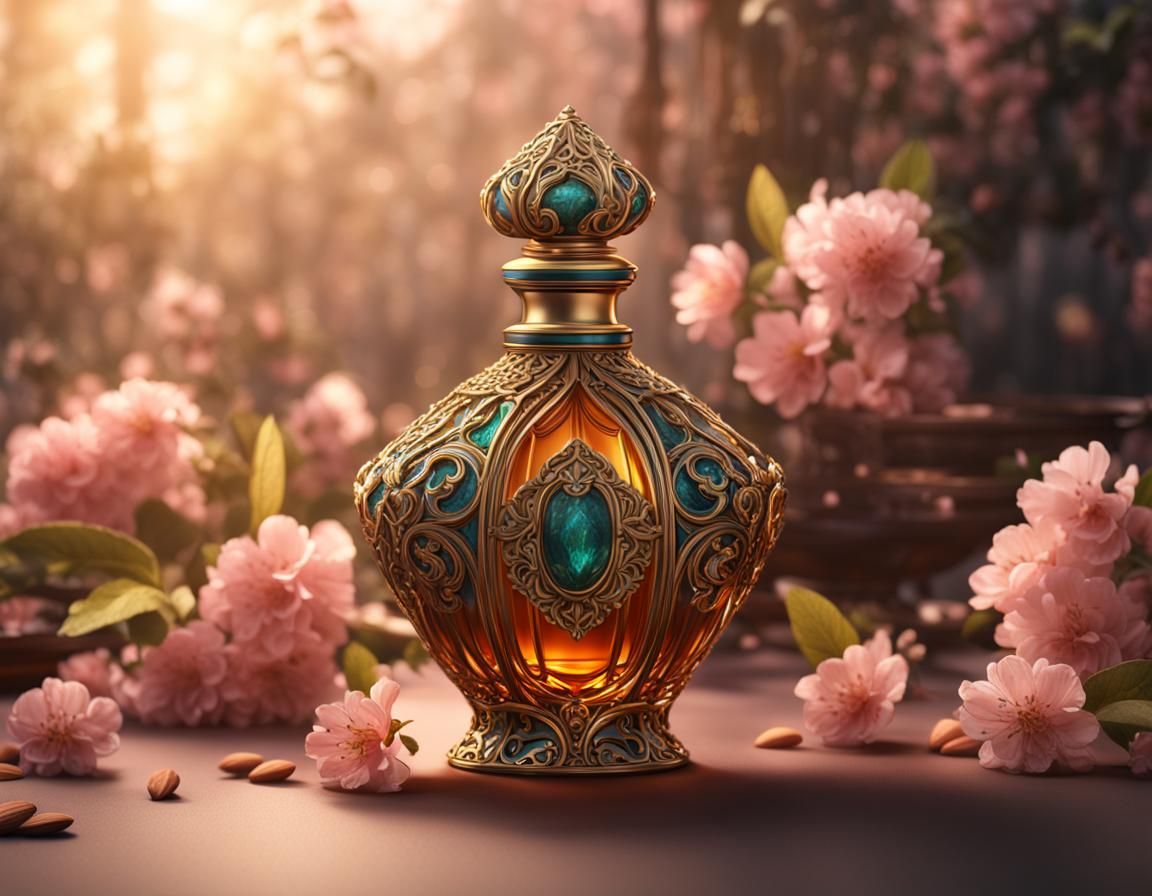 Almond Perfume Bottle in Detailed Matte Painting Style