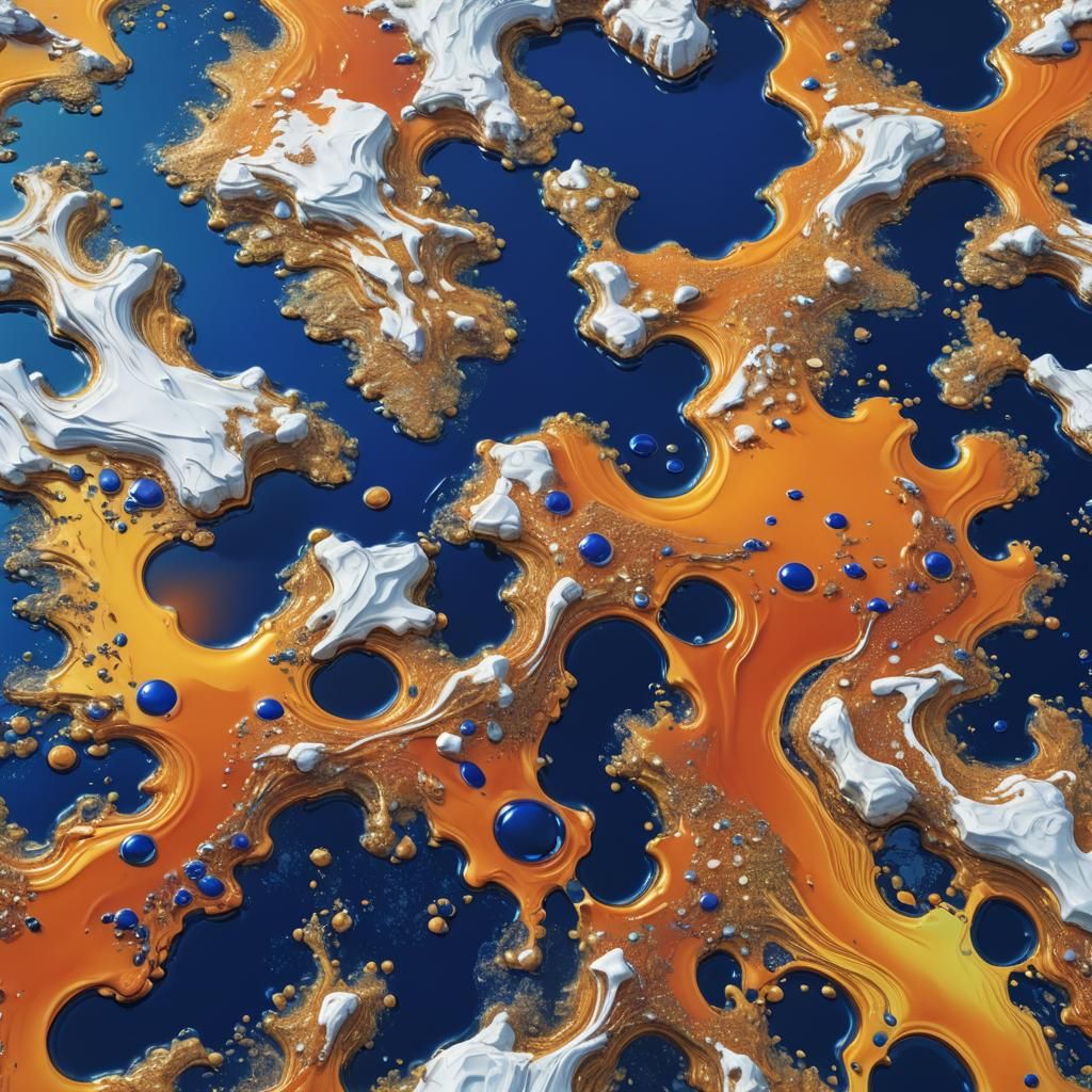 Iridescent Liquid Waterfall in Fantasy Landscape