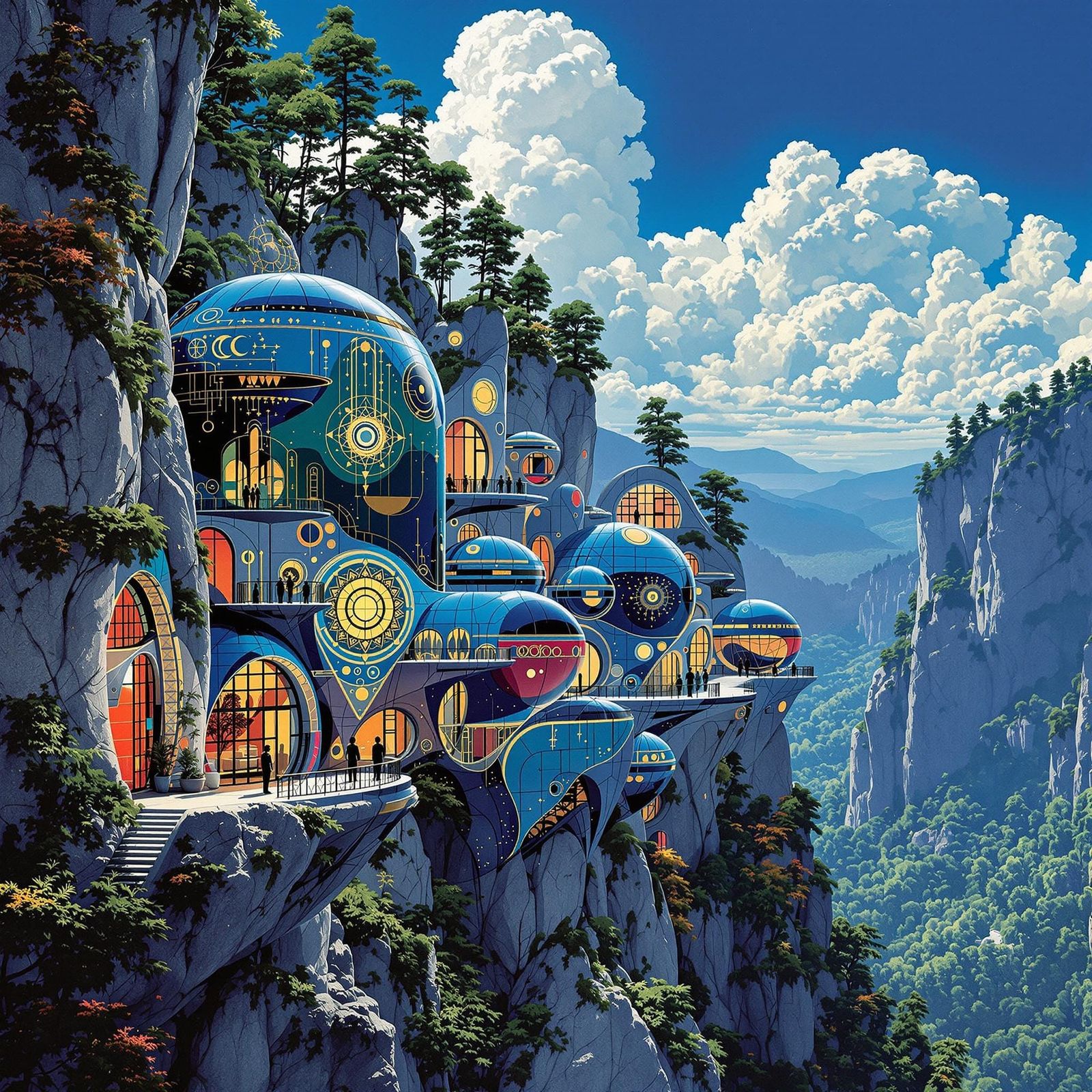 Cyberpunk Oasis in a Futuristic Limestone Canyon