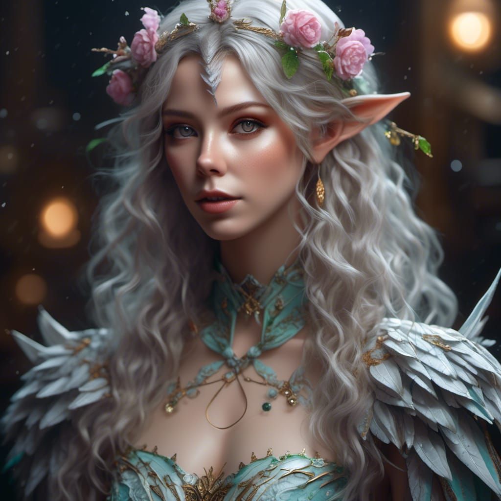 Elf Woman Full-Body Anime Art