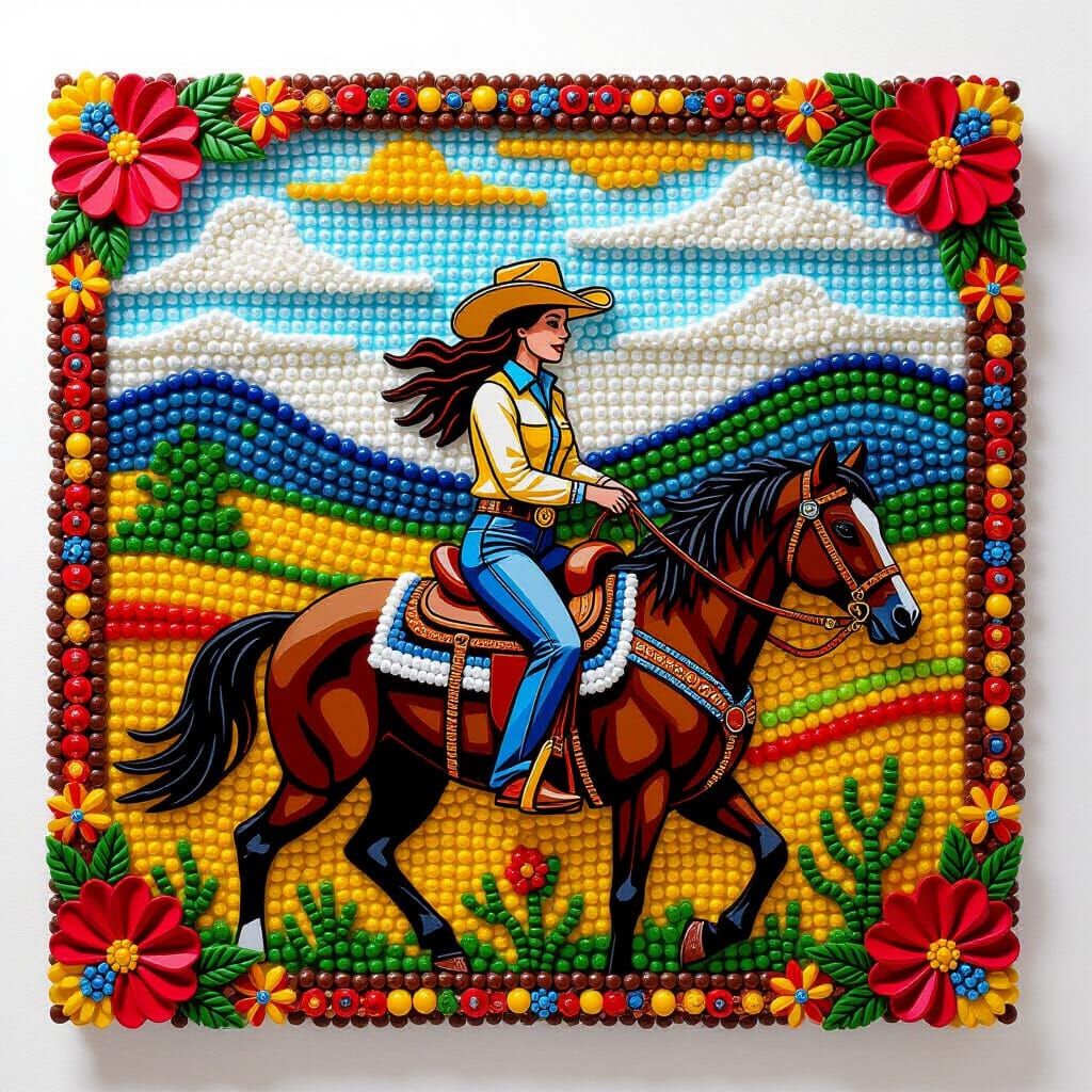 Bead Art: Cowgirl on Horseback