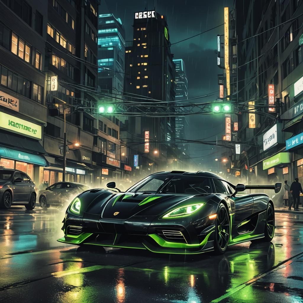 Koenigsegg Jesko Drifting at Night in Comic Book Style