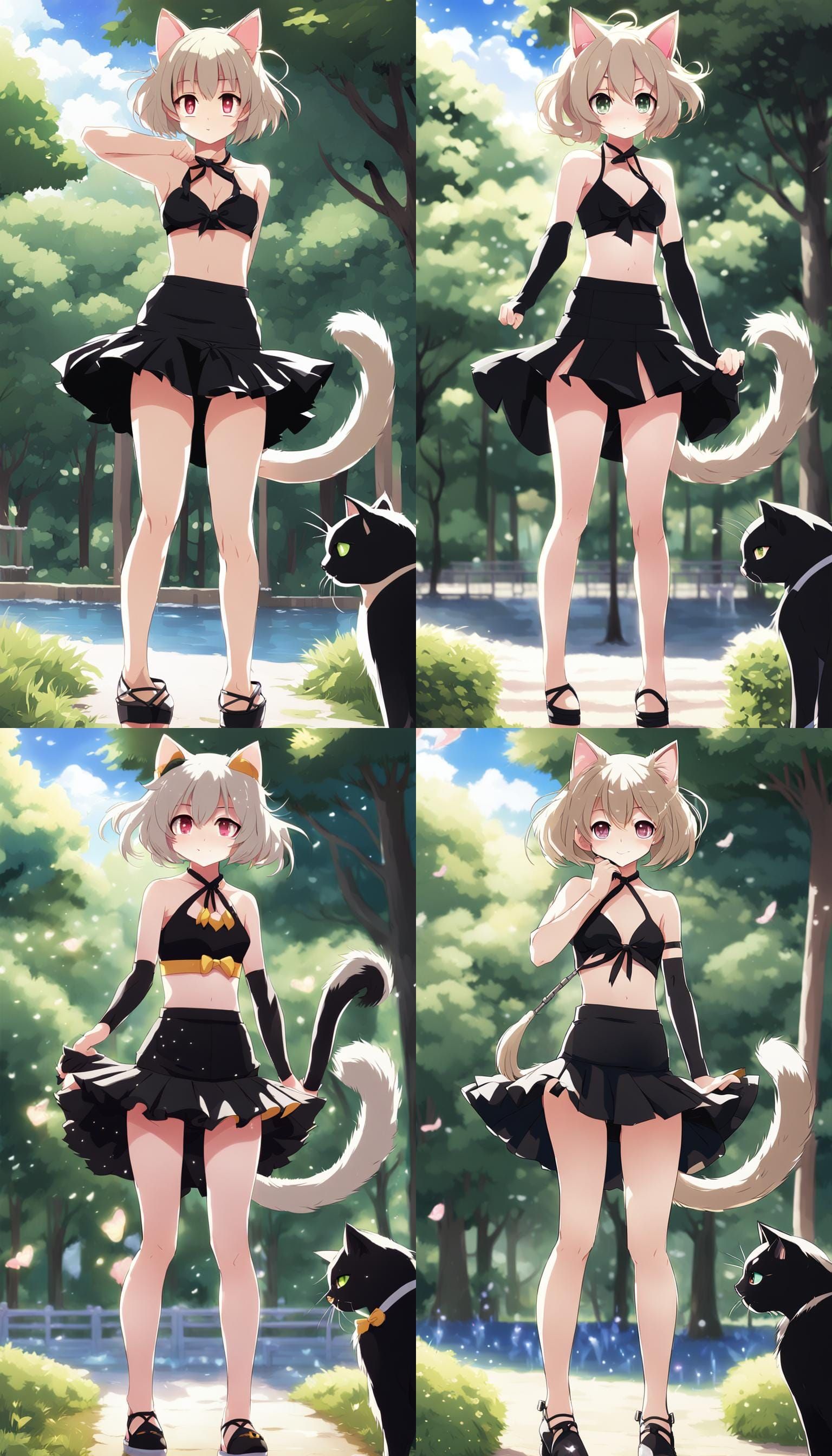 Anime Cat Girl in Park with Tail