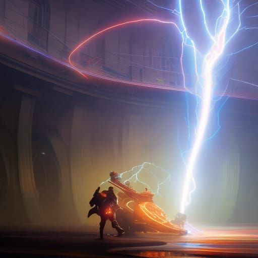 Tesla Coil Lightning in Art Nouveau Style