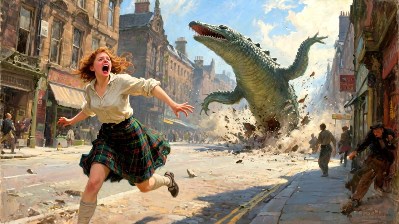 Loch Ness Monster Attacks Glasgow: Expressionist Oil Paintin...