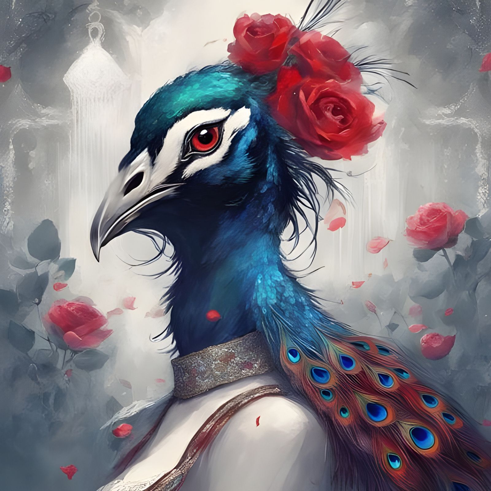 Sparkling Peacock Girl with Silver Rain