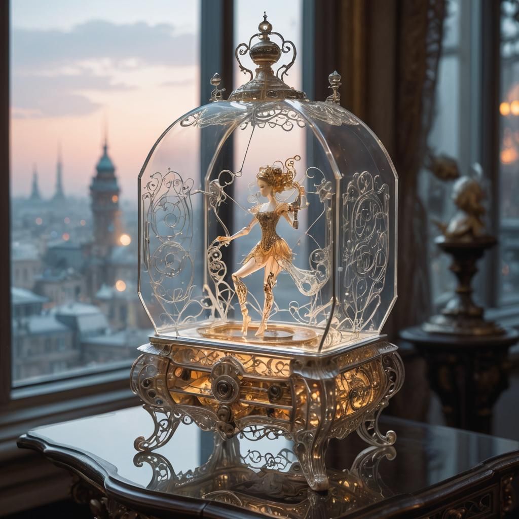 Futuristic Hologram Music Box in Rococo Style