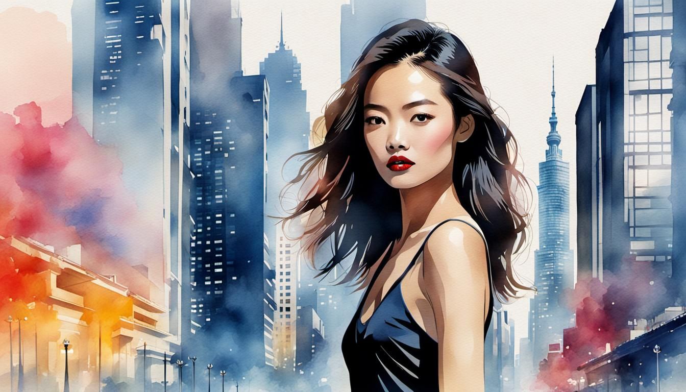 Taiwanese Model Headshot with Watercolor Background