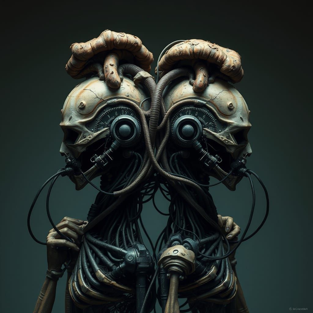 Siamese Cyborg Twins in Biomechanical Fungal Growth