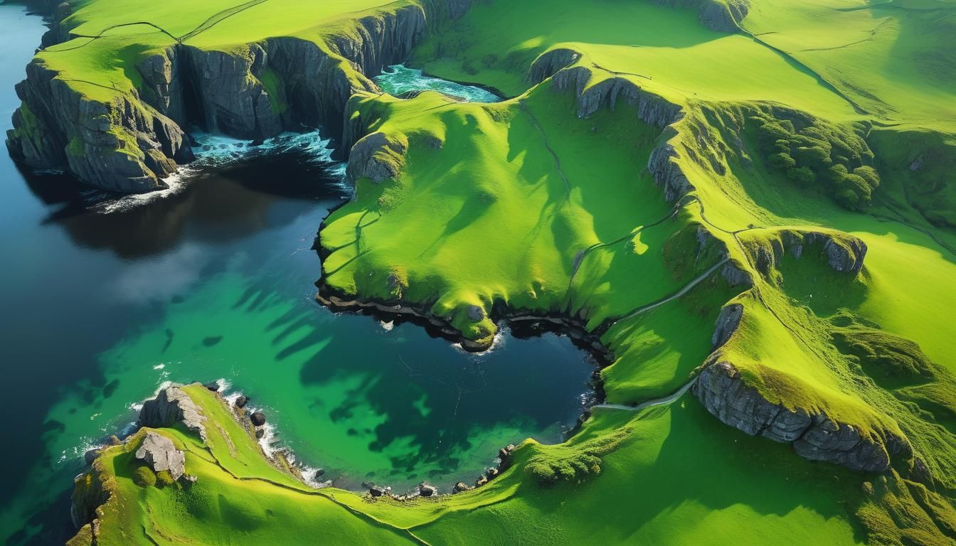 Hyperrealistic Green Irish Landscape Splash Art