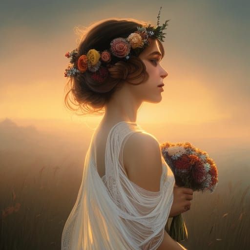 Bride at Sunset: Hyperdetailed Digital Art Portrait