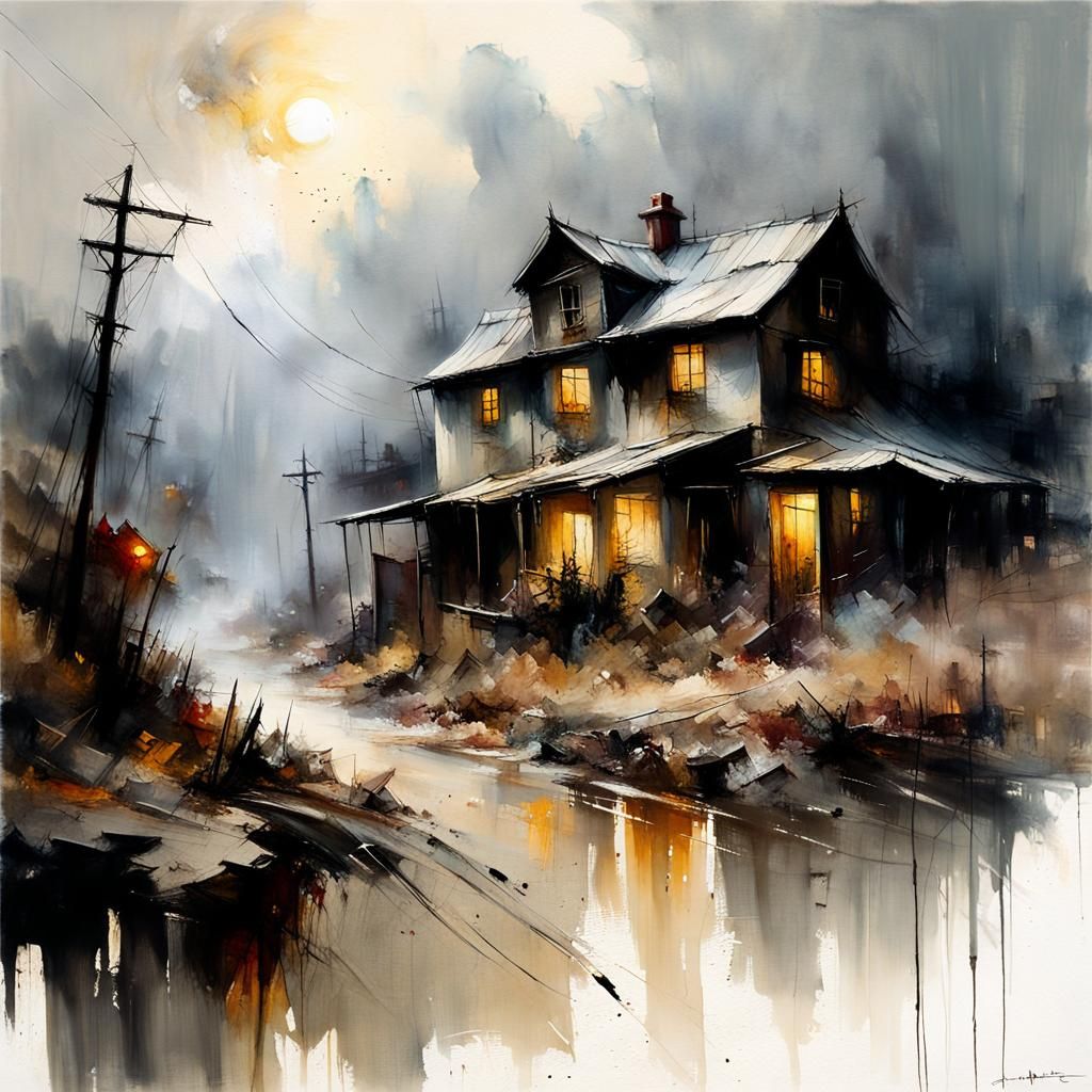 Ghostly Village Mirage in Sinister Matte Painting