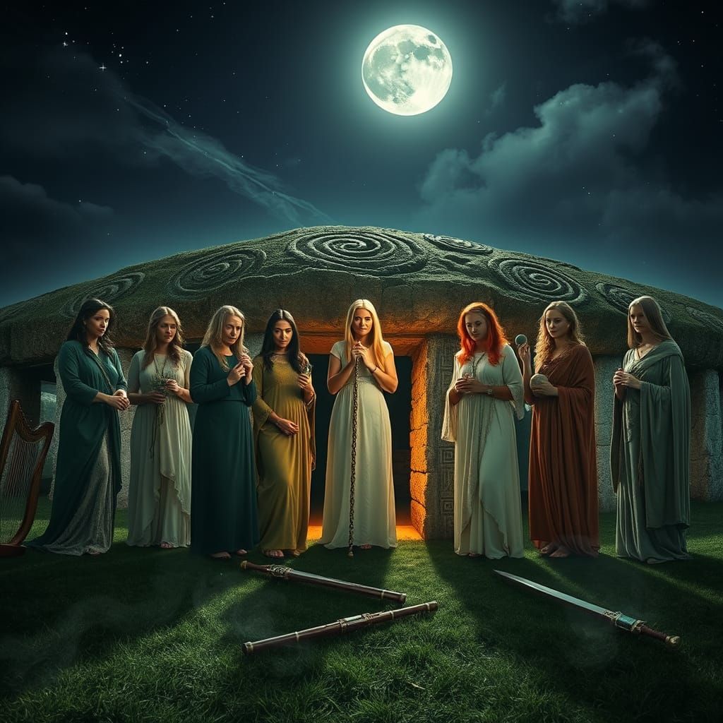 Seven Irish Goddesses Gather at Newgrange