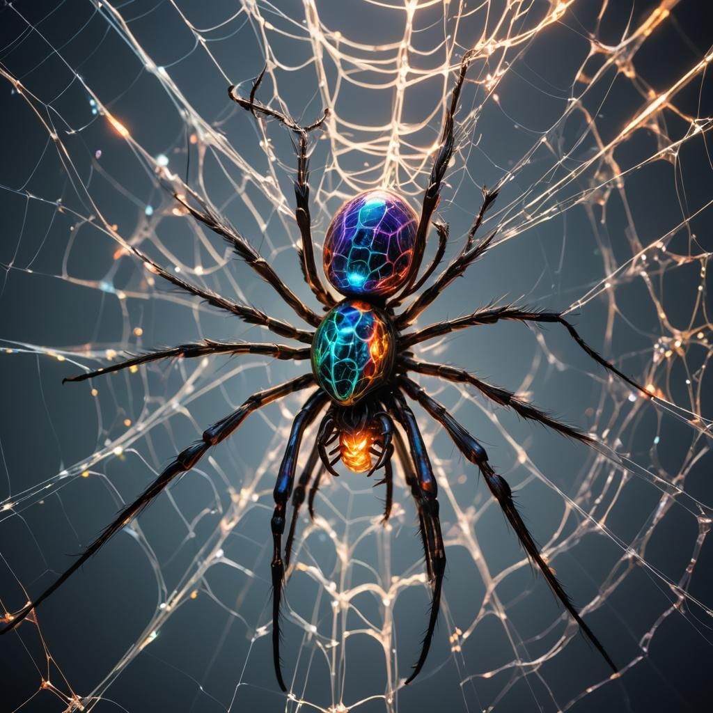 Surreal Spider Weaving Energy Threads Between Realities