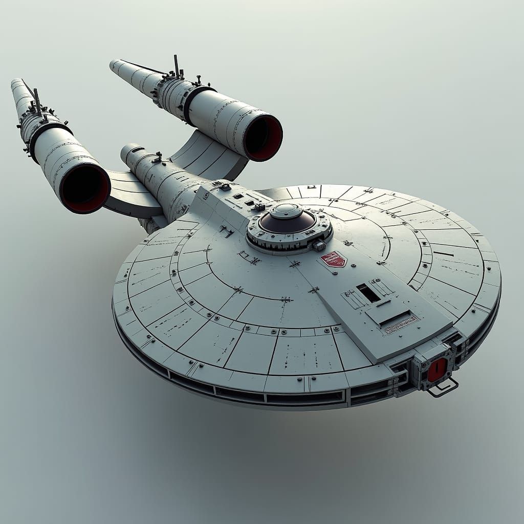 Futuristic Starship with Dual Nacelles in Syd Mead Style