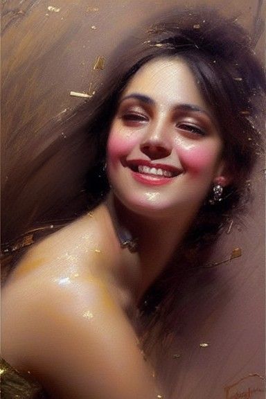 Greek Goddess: Smiling Brunette in Detailed Oil Painting