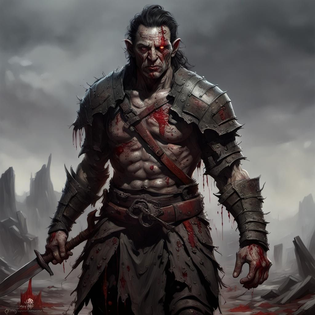 Orc Blood Hunter in Dark Fantasy Style