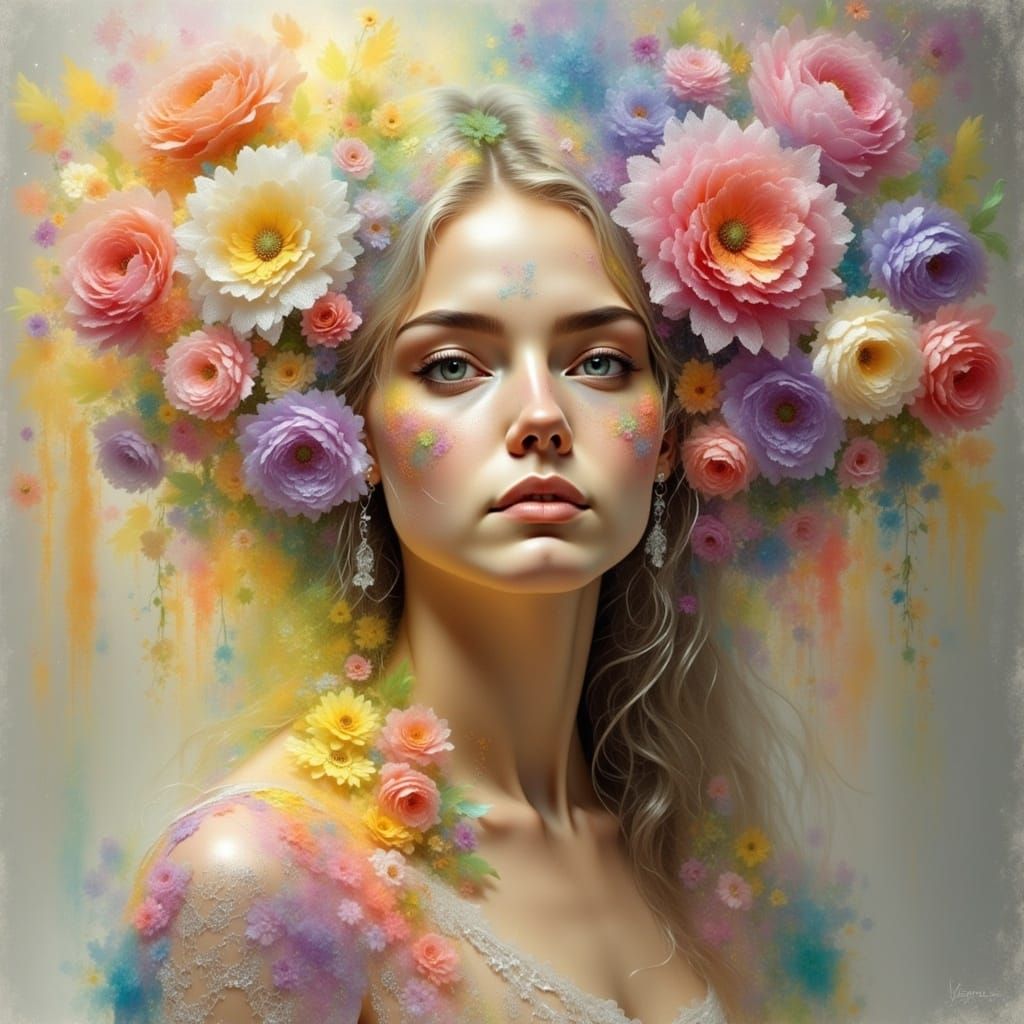 Ethereal Floral Portrait in Pastel Hues