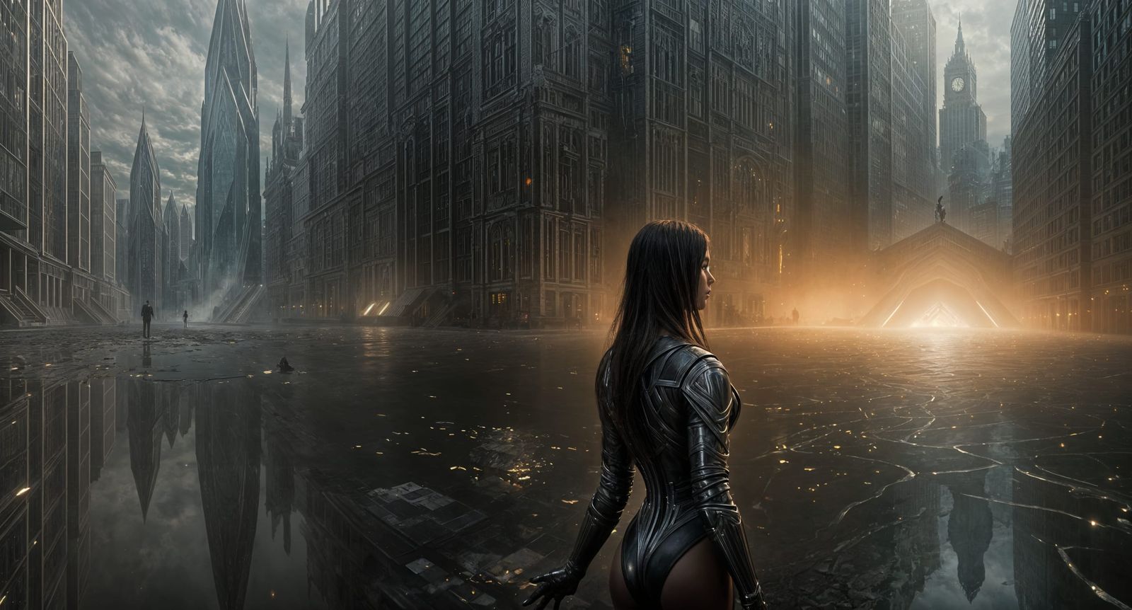 Dark Fantasy Masterpiece with Liquid Metal and Godrays