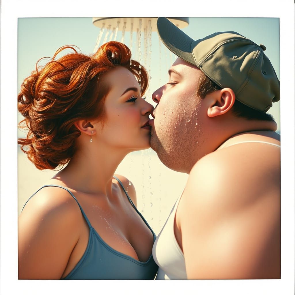 Vintage Polaroid of Redhead Kissing in Shower