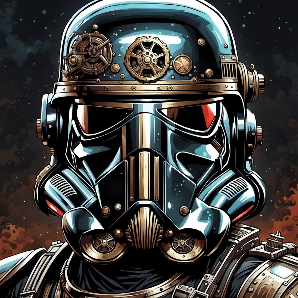 Death Trooper Helmet: Steampunk Zombie Comic Art